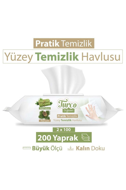 Turco Doğadan Pratik Yüzey Temizlik Havlusu 100 Yaprak Yeşil Sabun/Yeşil Çam (3 Lü Set) 3