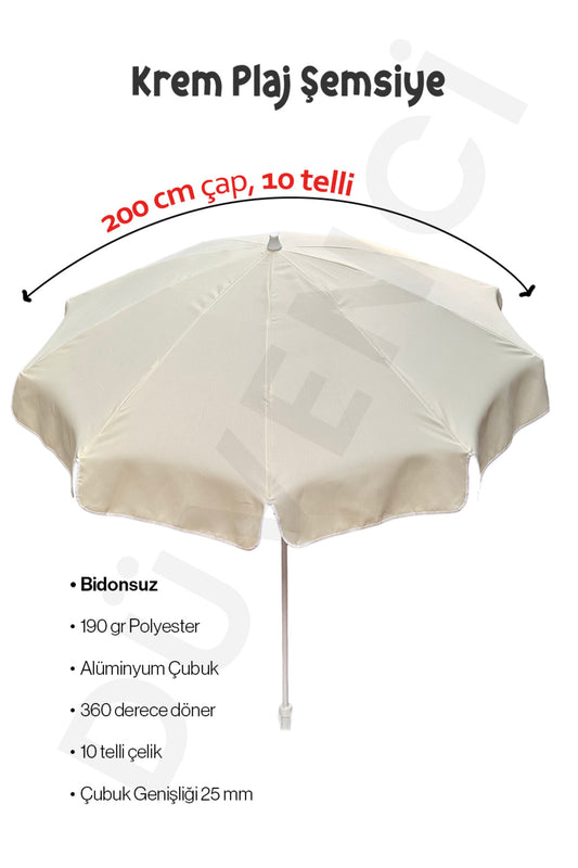 200 cm Lüks Polyester Plaj Şemsiye - Krem