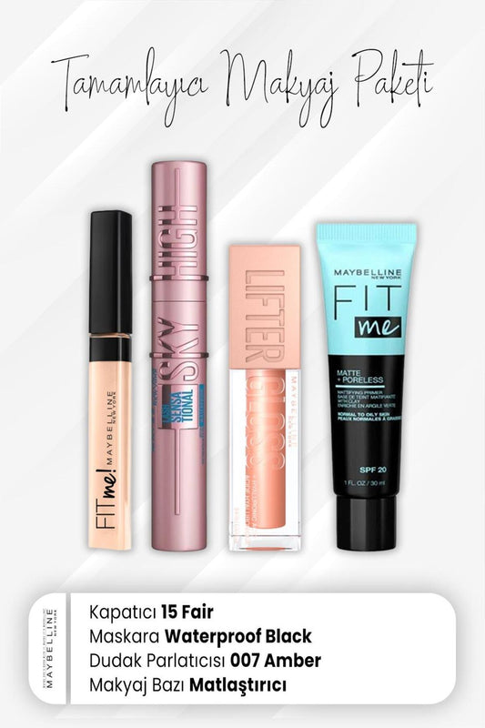 Fit Me Kapatıcı 15, Sky High Waterproof Maskara Black, Dudak Parlatıcı 007 Amber
