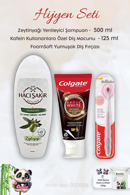Kafein Kullananlar Diş Macunu 125 ml, FoamSoft Diş Fırçası, H. Şakir Zeytinyağlı Şampuan 500