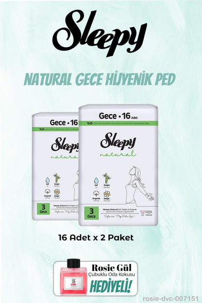 2'li Natural Gece 16'lı Hijyenik Ped ve Rosie Oda kokusu